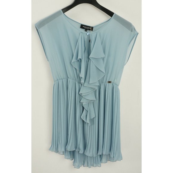 New Marta Palmieri Women Size 40 Sheer Chiffon Sky Blue Sleeveless Ruffle Blouse - Picture 1 of 10